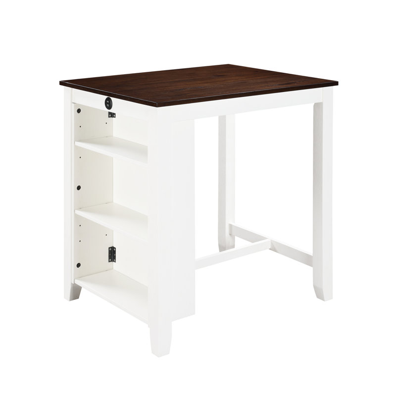 Table de salle à manger de 91 cm (36 po) de hauteur comptoir avec chargeur et étagère blanche à 3 niveaux