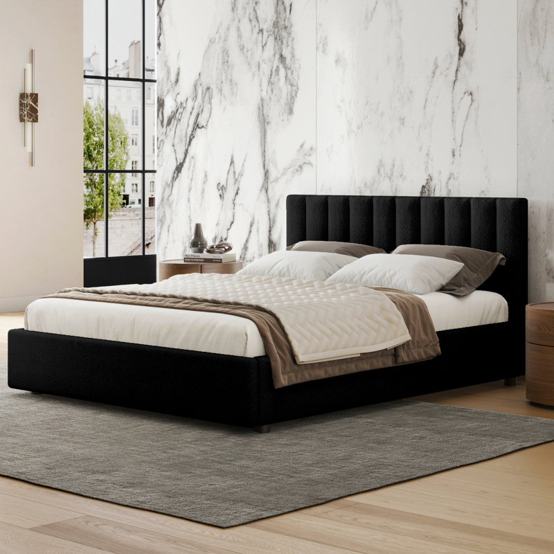 Lit plateforme tapissier Petillo Jaxon, Grand, Noir