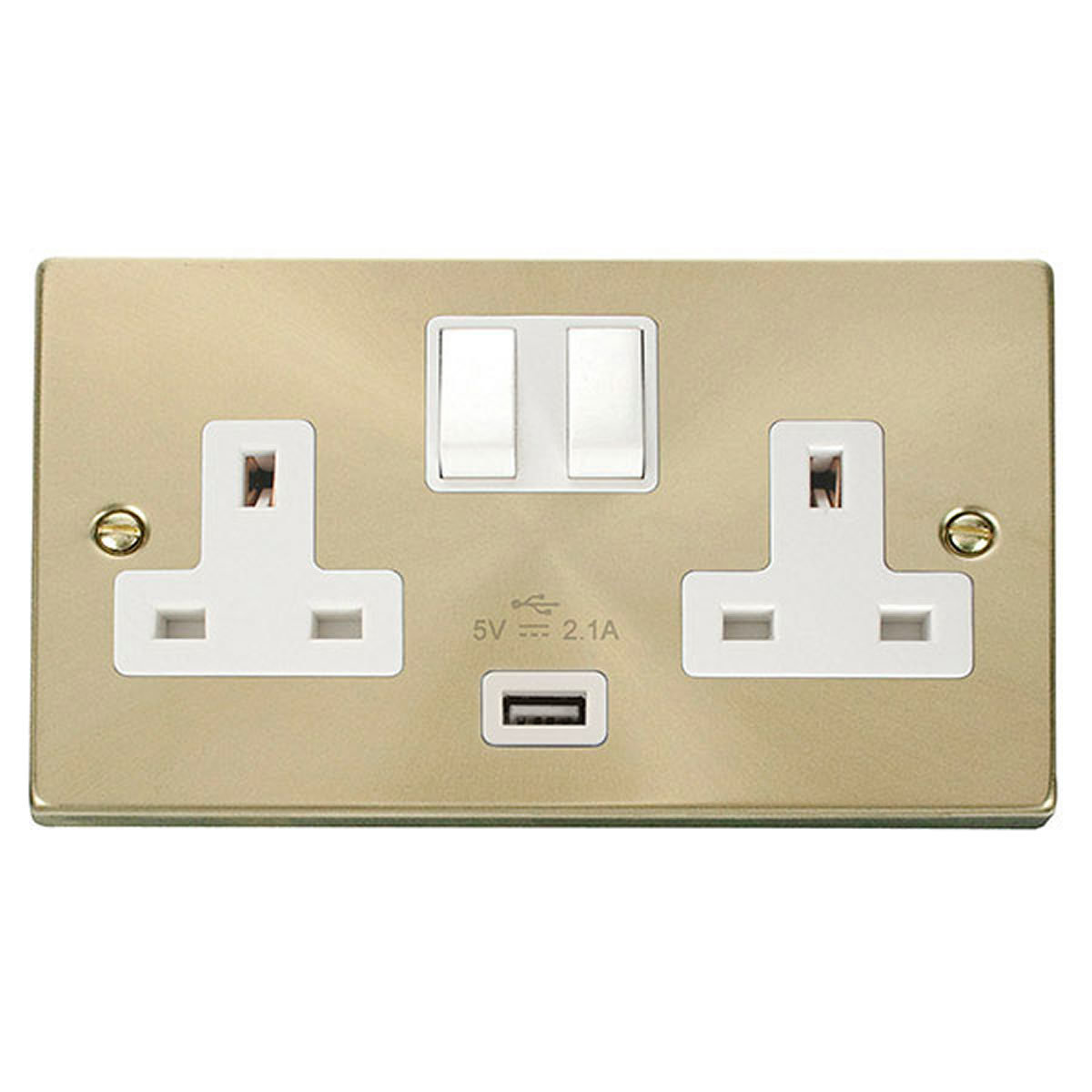George Oliver Satin Brass 2 Gang 13A 1 USB Twin Double Switched Plug ...