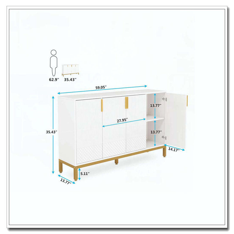 Buffet 4 portes avec rangement, Blanc