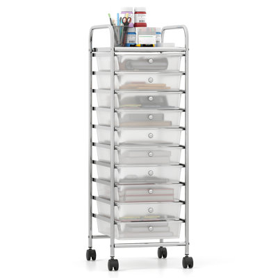 Rolling Storage Cart with Chrome Plated Metal Frame & Lockable Universal Wheels Clear