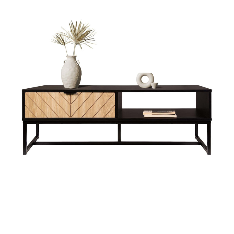 Meuble télé moderne avec détails en bois naturel et double rangement