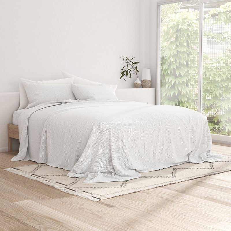 Sheet Set Solid Microfiber Ultra Soft Bedding, Gray Dots, Full Sheet Set with 2 Pillowcases