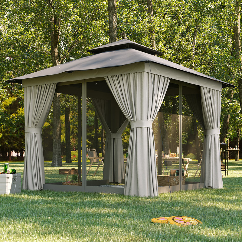 Jolydale  Outdoor Soft Top Gazebo with Double Roof, Canopy Gazebo with Mosquito Netting and Curtains, Suitable for Patios, Lawn and Backyard