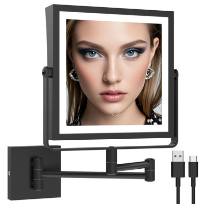 Miroir de maquillage mural avec lumières, double grossissement 1X / 7X, contrôle tactile, bras rotatif à 360 ° pliable (chrome)
