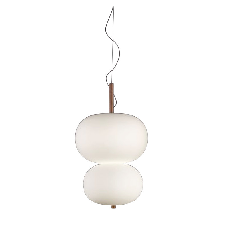 Light Wood Double Globe LED Pendant with Glass Shades