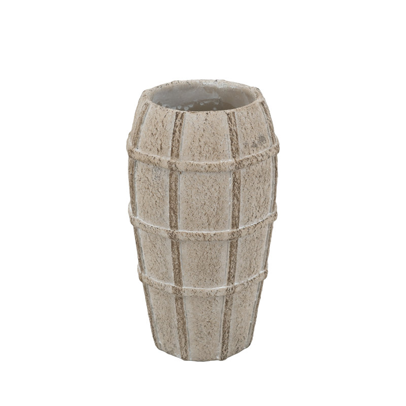 5x5x9.3" Decorative Sand and Cement Vase with Textured Cream Finish