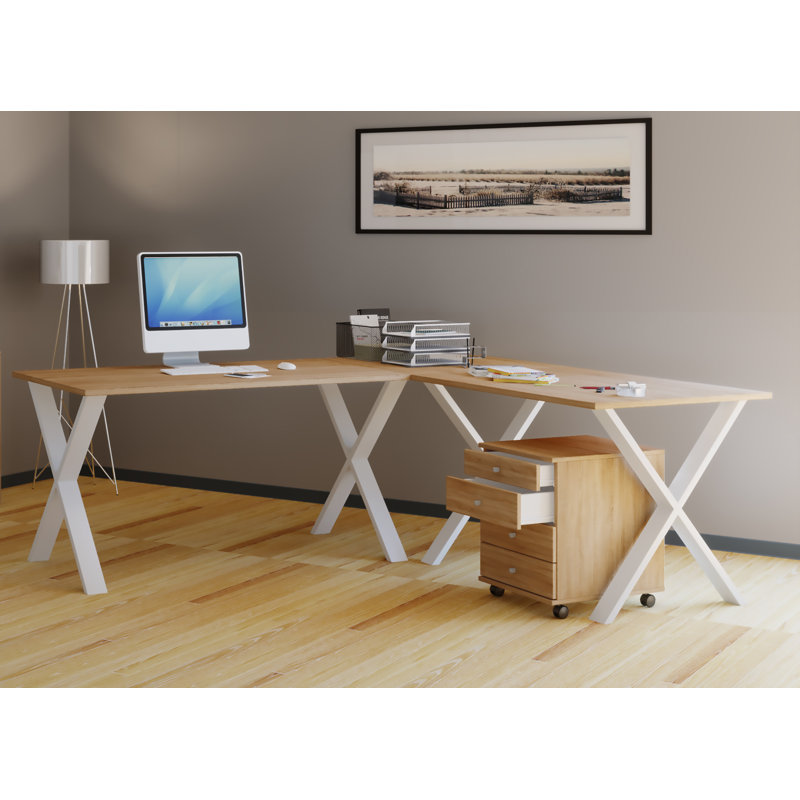 Solveg Metal Base Writing Desk, White/Black, 76cm H x 190cm W x 50cm D