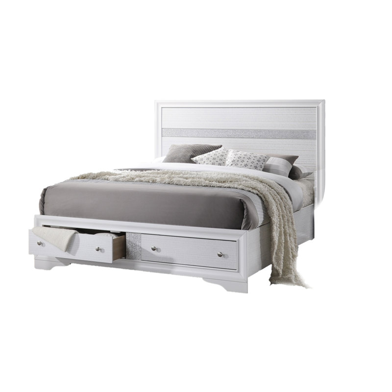 Lit de rangement blanc traditionnel en bois avec tiroirs pour le rangement des couvertures, système de glissement à roulement à billes, système de glissement à deux coulisses de luxe
