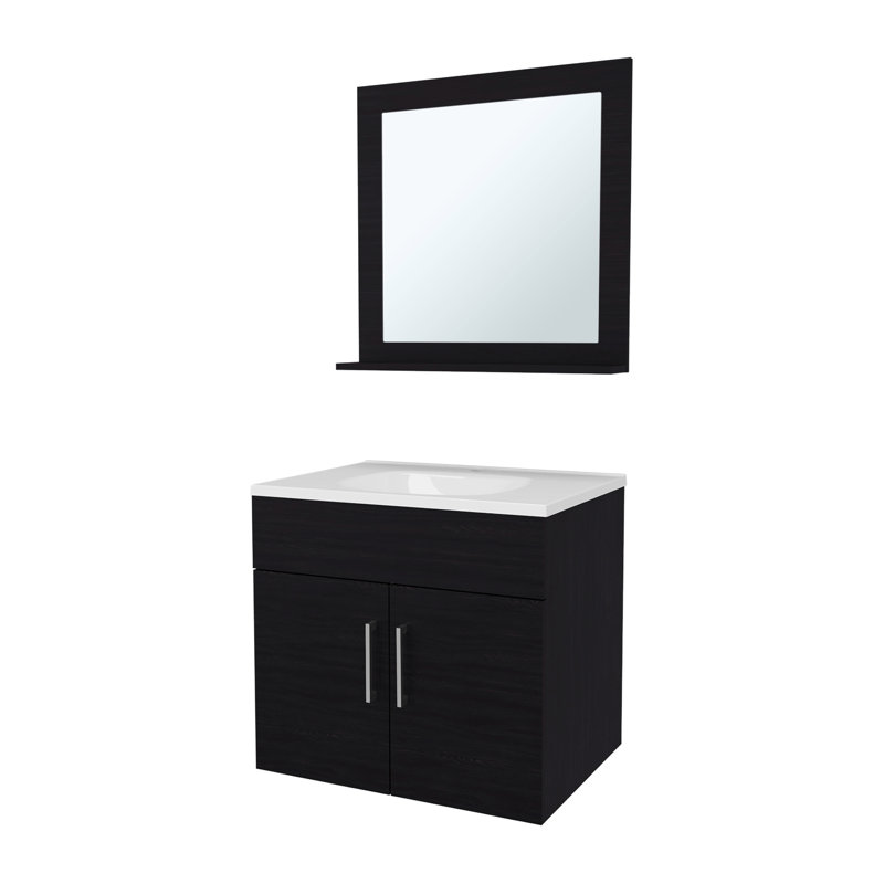 Meuble-lavabo de salle de bain avec unité flottante à 2 portes, lavabo et miroir - Finition, aspect cohésif, rangement facile, convient aux espaces modernes: lavabo, abat-jour, reflet transparent, panneau de particules imperméable,