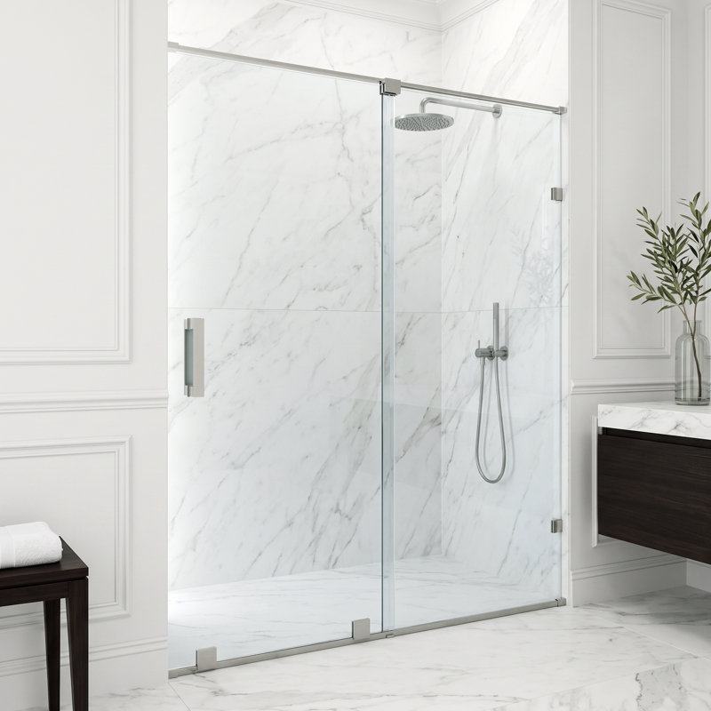Porte de douche coulissante sans cadre avec verre transparent 3/8 po l 58-60 po x H 73 po Ryland, Acier inoxydable brossé