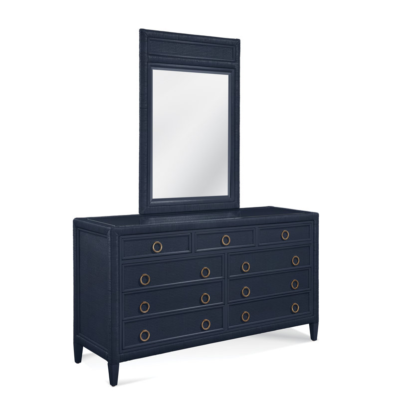 Commode 9 tiroirs avec miroir Warwick, Bleu marine