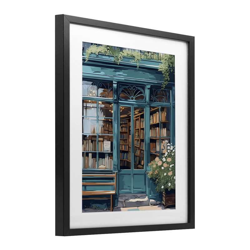 «Book Shop Facade», reproduction encadrée sous verre, design par LSR Design Studio, 16 x 13
