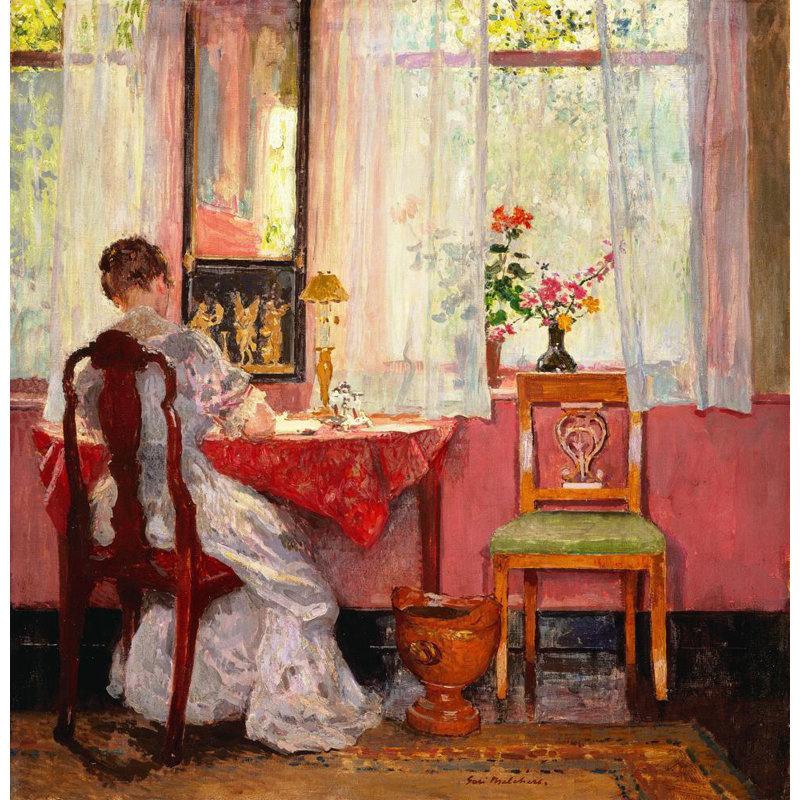 "Écriture" par Gari Melchers - Toile tendue avec châssis, H 24 po x l 17 po