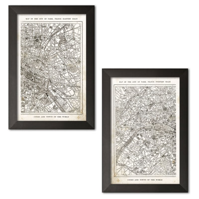 " Old Fashioned Paris France City and Street Map " 2 Piece Art Graphic Art Print