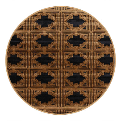 Machine Washable Art Deco Brown Area Rug
