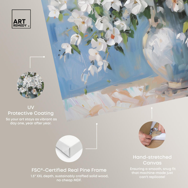 Vase ciel clair sur toile, H 12 po x l 12 po, Toile tendue