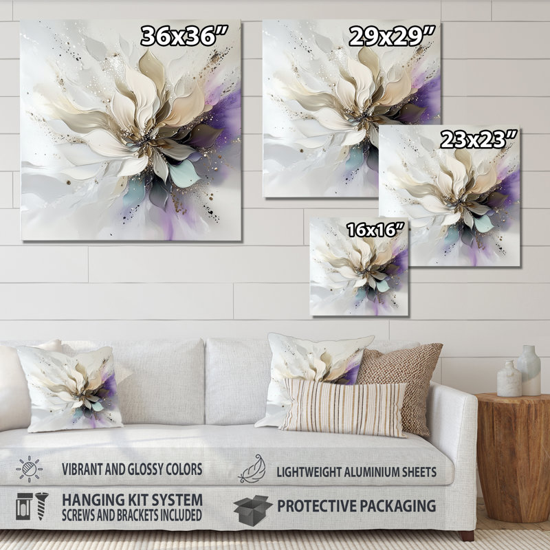 Abstrait fleur de dahlia Subtil Blossoms III - fleurs, art mural en métal, impression moderne sur métal
