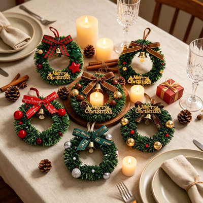 Ensemble de 5 mini-ornements en forme de couronne de pin artificielle 5 pièces, 5,91 pouces, décoration de Noël suspendue pour arbre, guirlandes et guirlande, poignée de porte