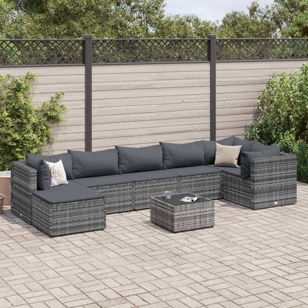 Vidaxl 8-Tlg. Garten-Lounge-Set Mit Kissen Grau Poly Rattan