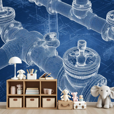 Papier peint à motifs muraux complexes complexes à structure filaire 3D Blueipe