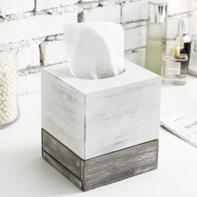 Porte-papier hygiénique carré blanc et gris vieilli