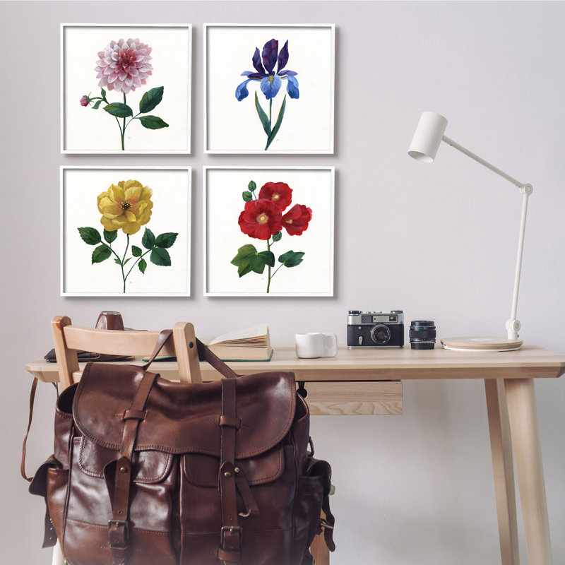 «Bold Florals Blossoming Poppy Iris Dahlia Spring Flowers» par Nan - ensemble de 4 impressions d'art graphique