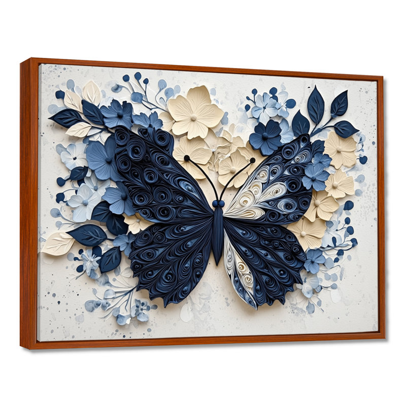 Papillon bleu et blanc en fleur - salon d'art mural papillon, H 30 po x l 40 po, Brun