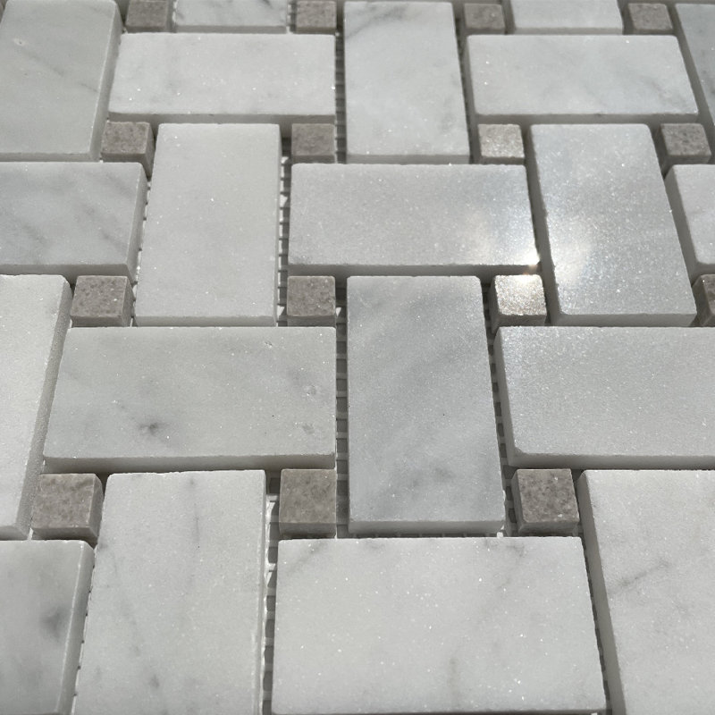 12" x 12" Marble Basketweave Mosaic Wall & Floor Tile, Gray/Tan