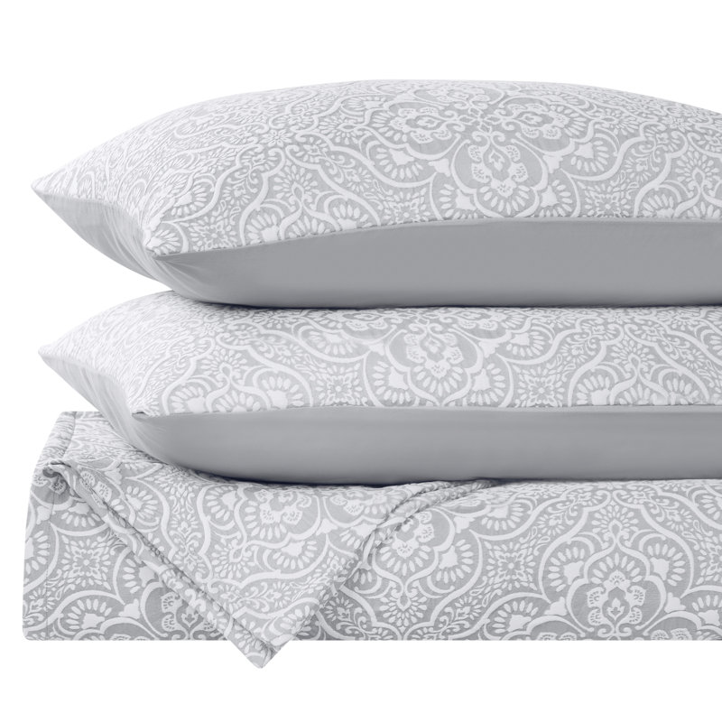 Ensemble de couvre-lit et de taie décorative à motif floral matelassé 3 pièces Enzy, Argent argent