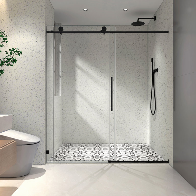 Frameless One Fixed And One Shifted Shower Door,70MM 304 Stainless Steel Large Pulleys With Adjustable Soft Closing Function,With Nano Easy Cleaning,Stick Explosion-Proof Menbrance