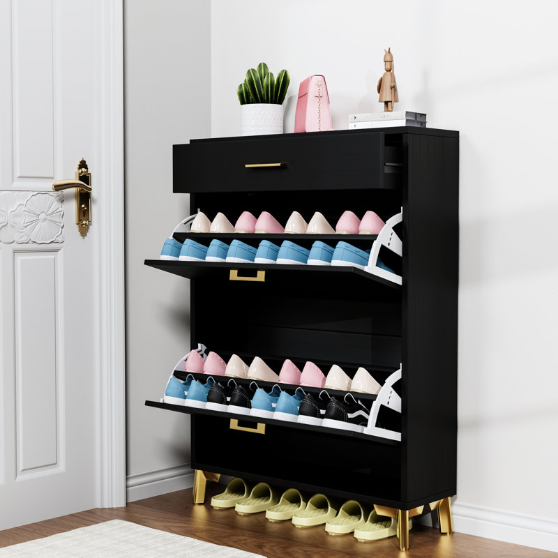 Armoire à chaussures 2 tiroirs rabattables - noir, espace, Noir