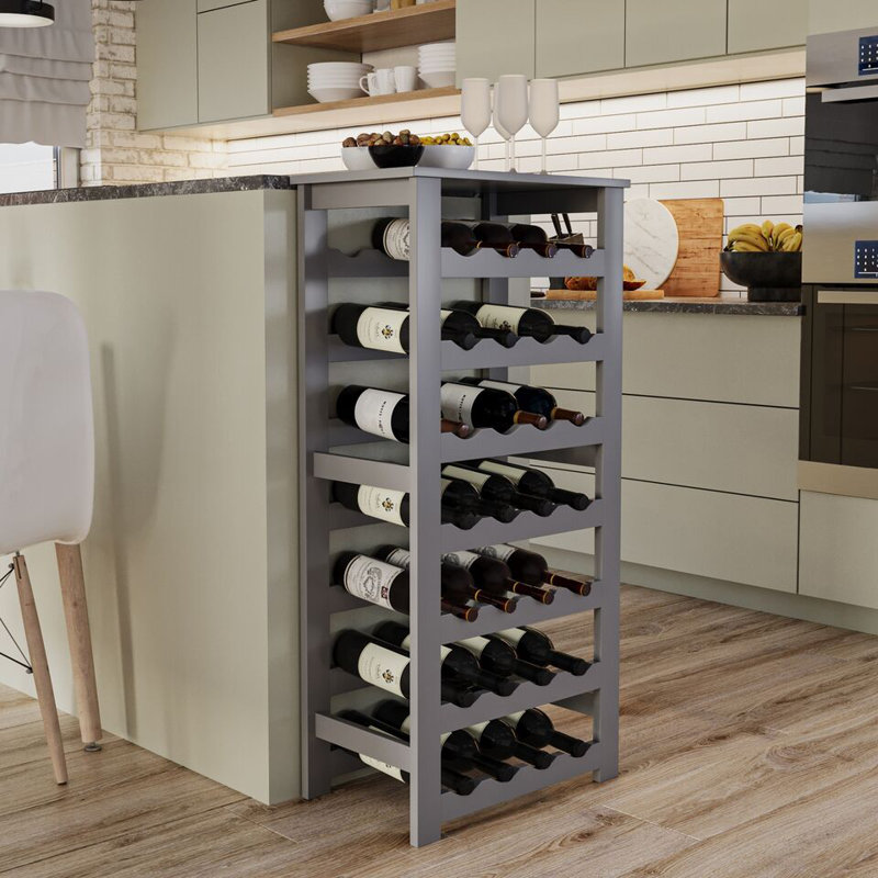 Abderahmane Solid Wood Freestanding Wine Bottle Rack, Grey