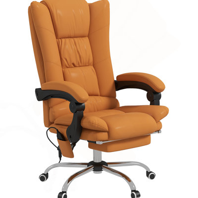 Executive Massage Office Chair with 4 Vibration and Heat, 3 Modes, PU Leather Swivel Chair with Adjustable Height, Reclining Back, and Footrest, Light Brown