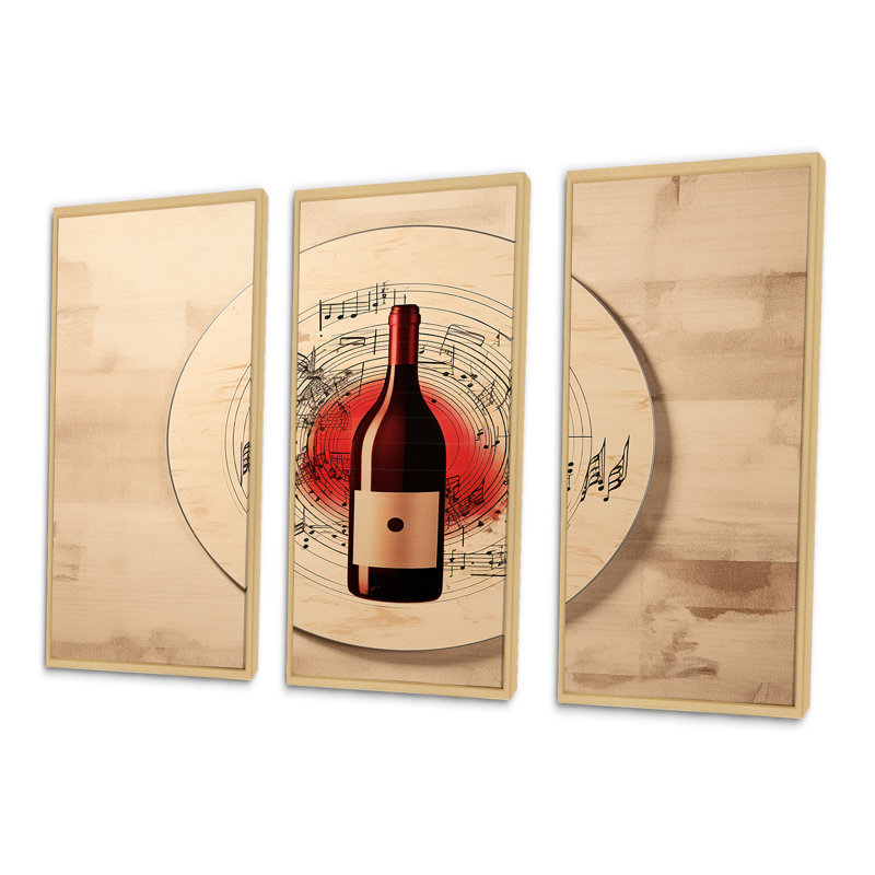Vinyl Vino I - Wine Canvas Art Set, Natural Floater Framed, 32" H x 48" W x 1" D
