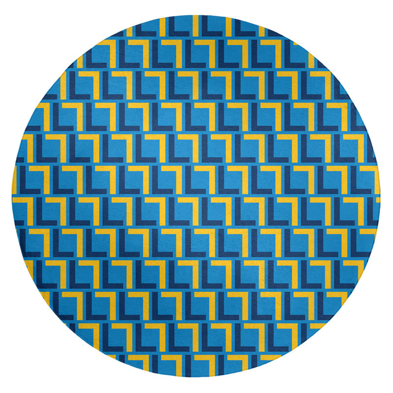 Tapis rond à motif géométrique bleu / jaune
