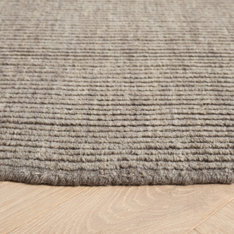 Antiochos Hand Loomed Wool/Cotton Striped Rug in Dark Gray, Round 6'