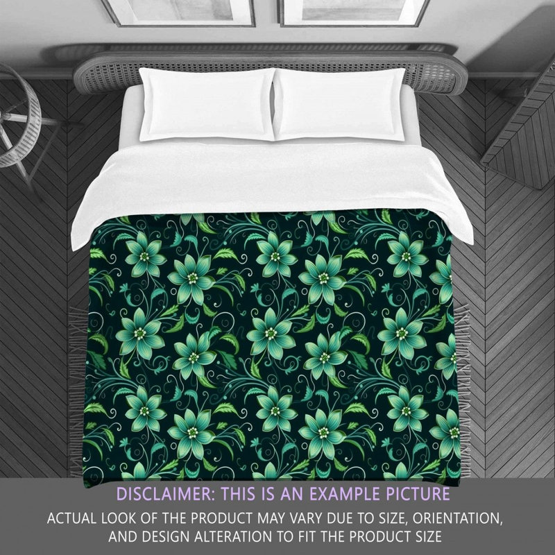 Machine Printed Comforter, Twin Extra Long Comforter, Black/Green