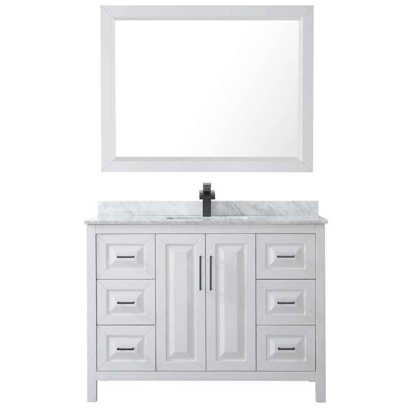 Daria 48'' Single Bathroom Vanity with Marble Top, Dark Blue, Brushed Gold