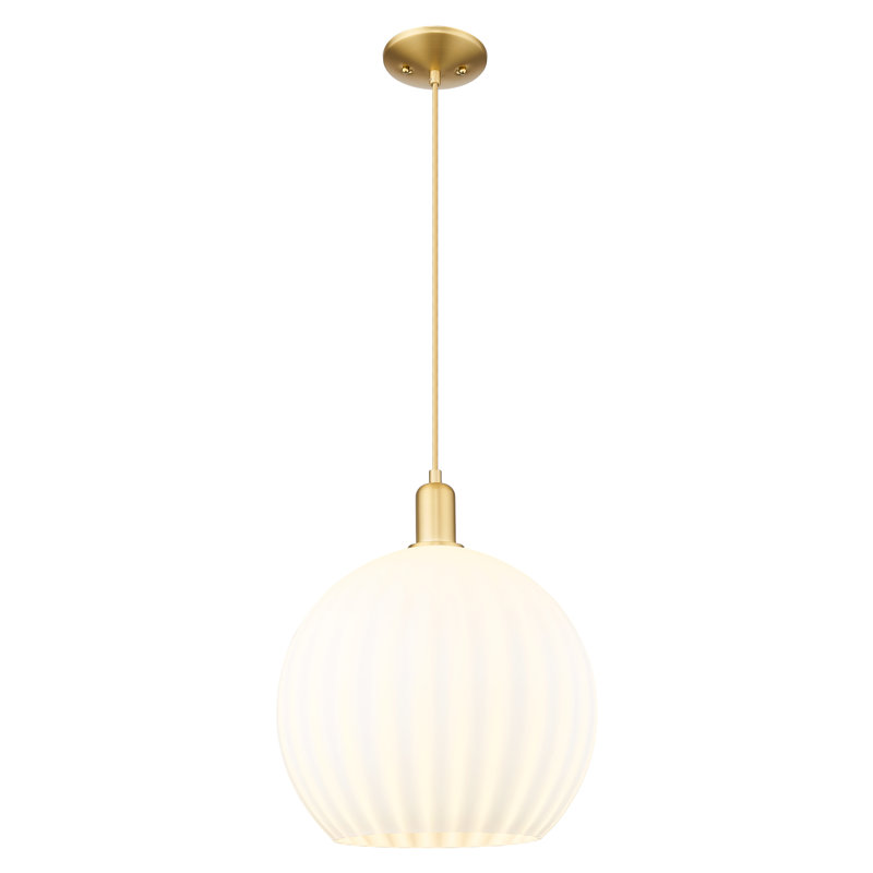 Arcadia - Blanc vénitien - Mini-luminaire suspendu à cordon 1 lumière 14 po, H 17,45 po x l 13,75 po x P 13,75 po, Or satiné
