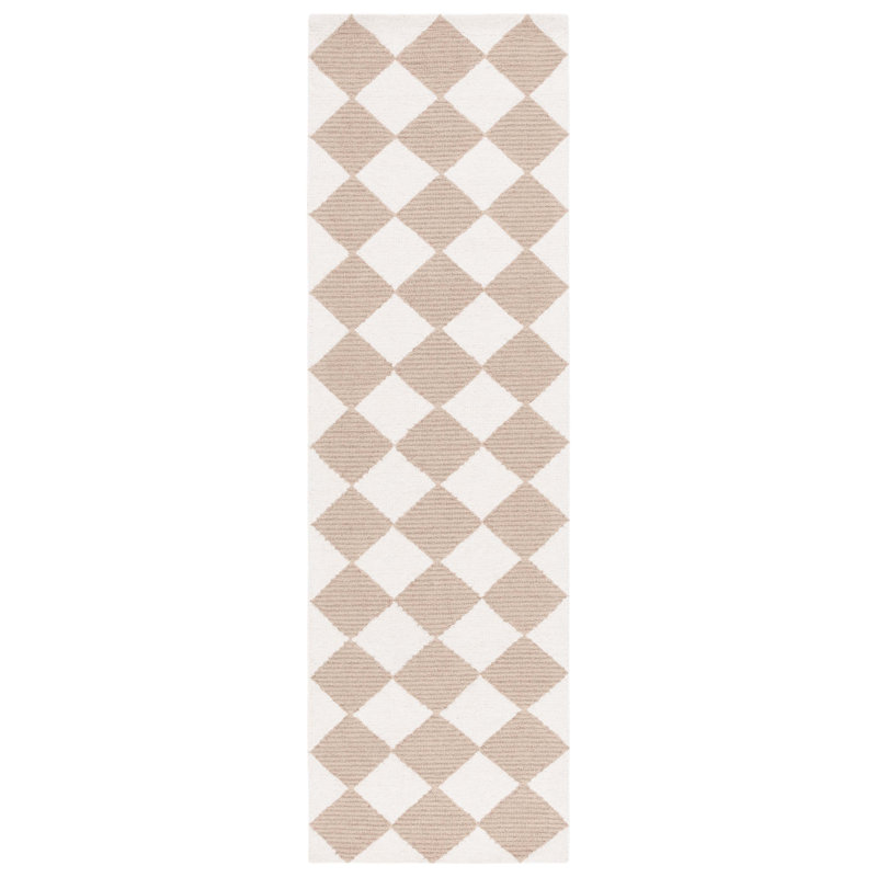 Reauna 300 Hand Tufted Wool/Cotton with Latex Checkered Rug in Beige/Ivory, Runner 2'3" x 14'