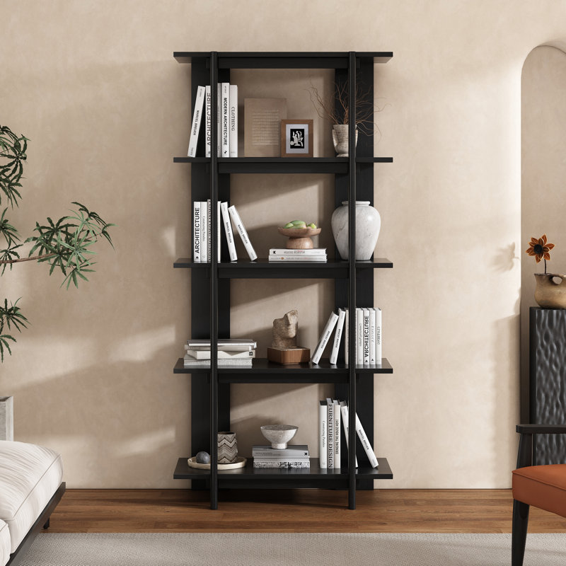 Toran 4-Tier Acacia Wood Modern Open Bookcase, Ebonized