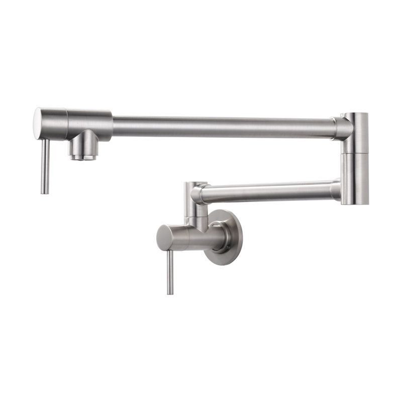 Wall Mounted Pot Filler With Double Handle In Brushed Nickel, Brushed Nickel