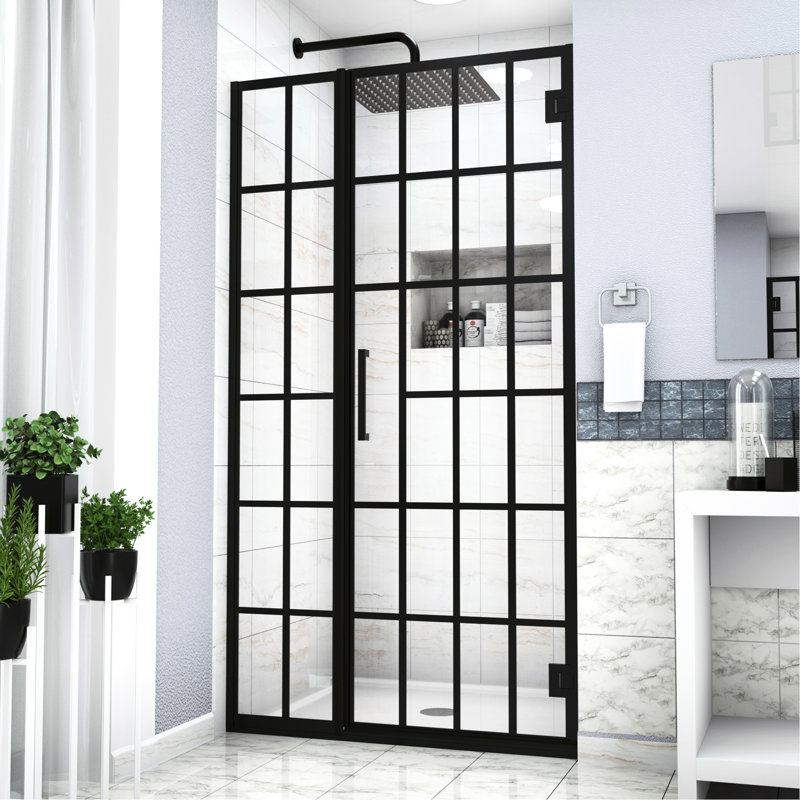Matte Black 40" W X 72" H Shower Door With Glass, Pivot Bathroom Exquisite Tempered Style