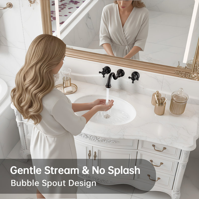 Sumerain Traditional Wall-Mount Bathroom Sink Faucet,Two-Handle Bathroom Faucet with 360° Swivel Spout, Oil Rubbed Bronze