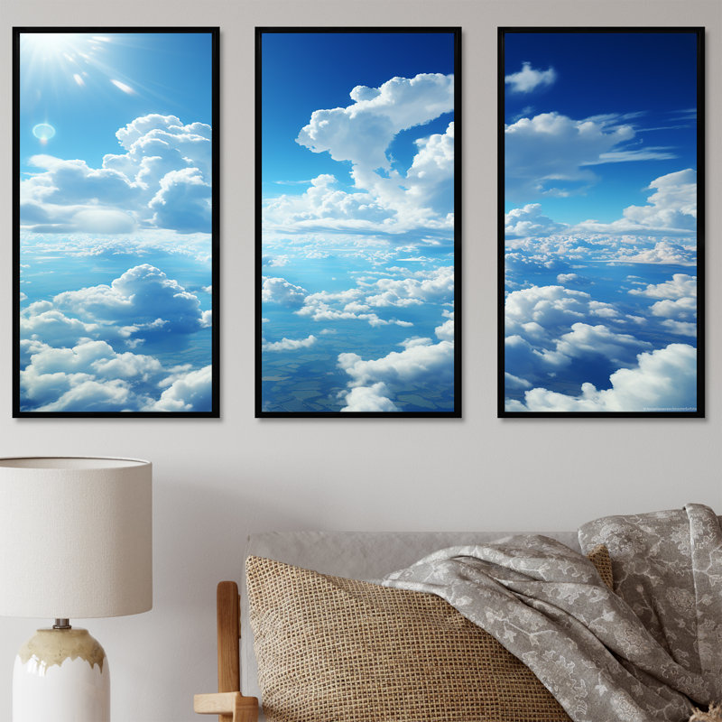 Calm Sky Embrace I - art mural ciel, H 28 po x l 36 po x P 1 po, Cadre flottant noir