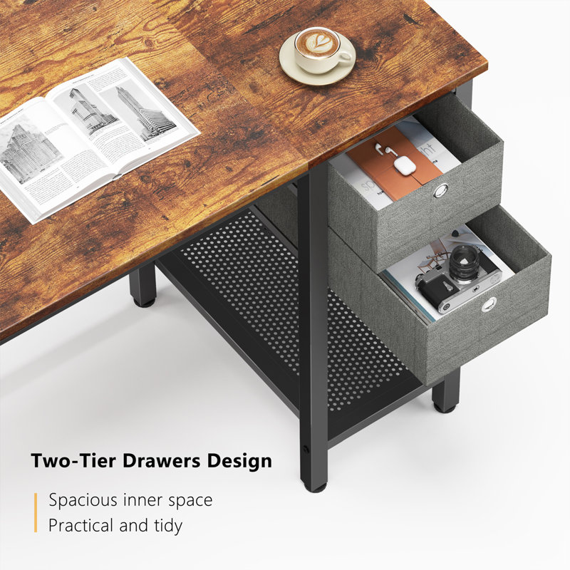 L-Shaped Metal Base Computer Desk, Light Brown