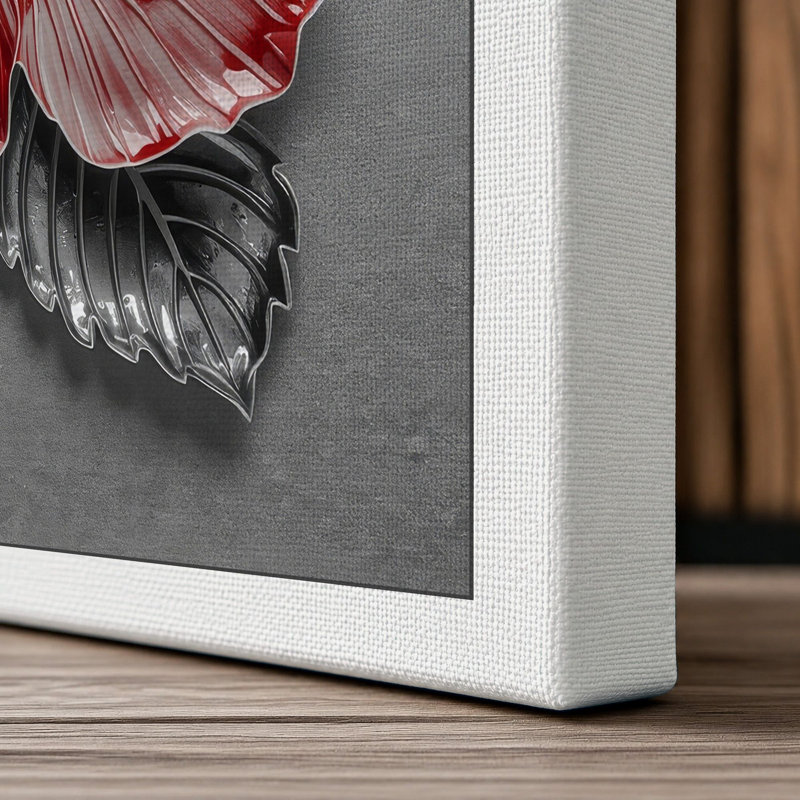 Hibiscus in Bloom Botanical - Wrapped Canvas, 18x12 - 45.7 x 30.5 cm, White Border