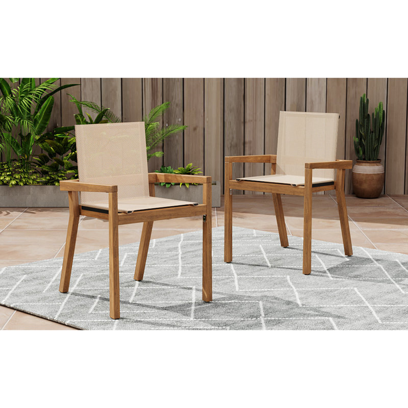 BELFAST DINING CHAIR,Set Of 2,Teak Frame+ Beige Textile