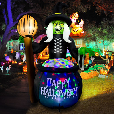 6.6 FT Halloween Inflatable Witch with Cauldron & LED Lights